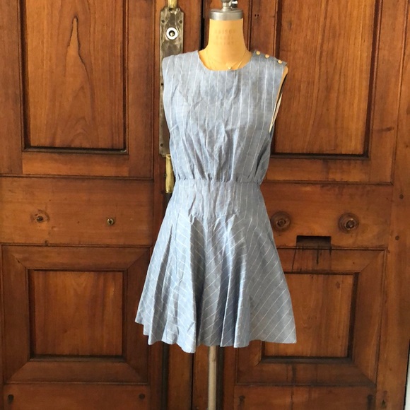 Line & Dot Blue Open Back Linen Dress Skater Sz.M - Picture 1 of 8